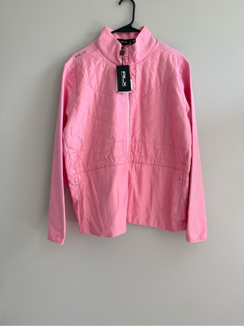 RLX Ralph Lauren Women Golf Quilted Front Hybrid Full Zip Pink Jacket Sz XL NWT